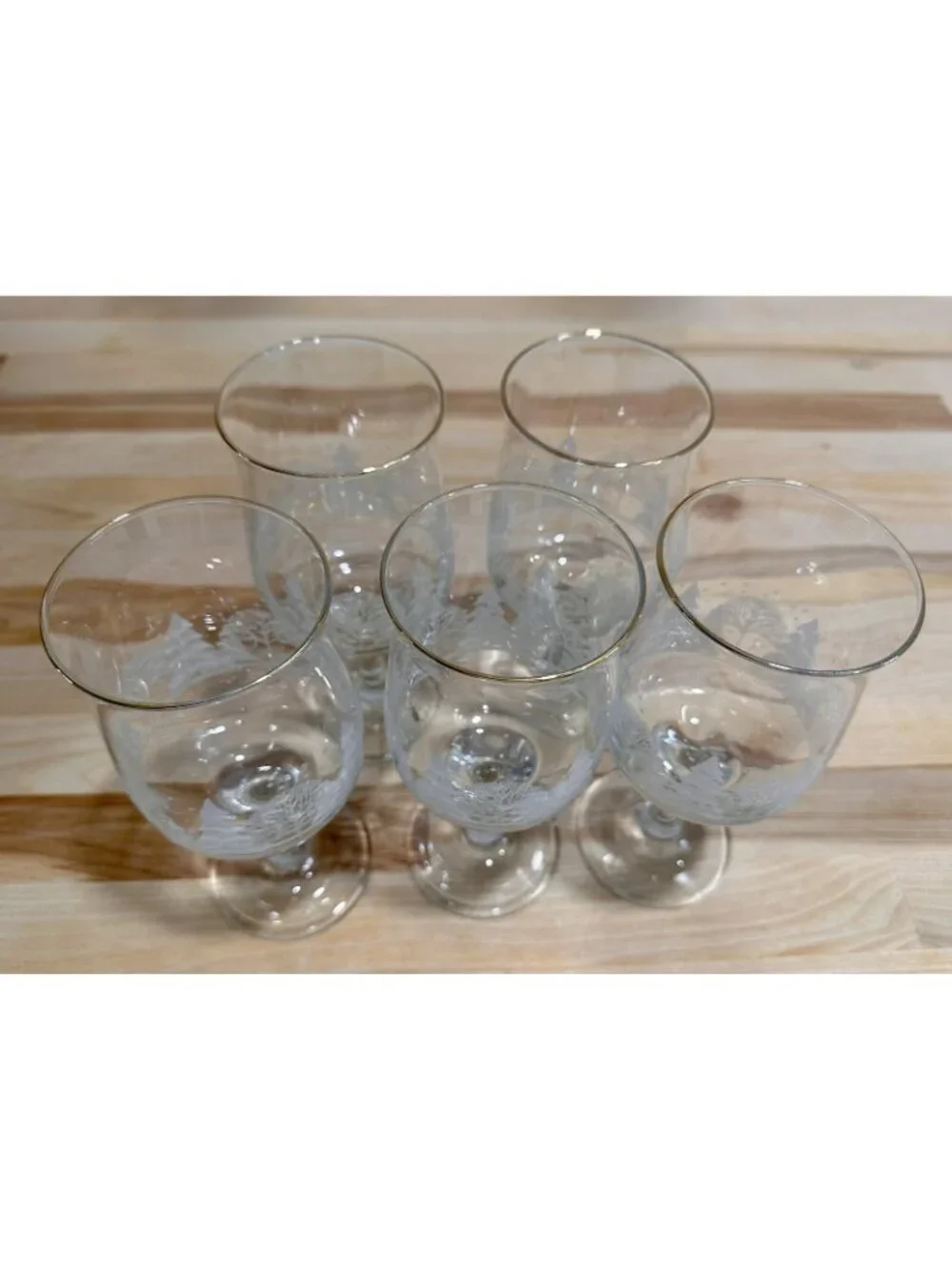 Libbey Christmas White Frosted Pine Trees Goblets Glass Arby's SET OF 5 VINTAGE
